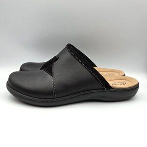 Clarks Shoes Womens 12 Black Leather Suede Patchwork Clogs Laurieann Kyla